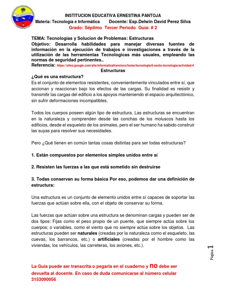 Guia 2 Tercer Periodo Grado Septimo Tema Estructuras | PDF | Naturaleza ...