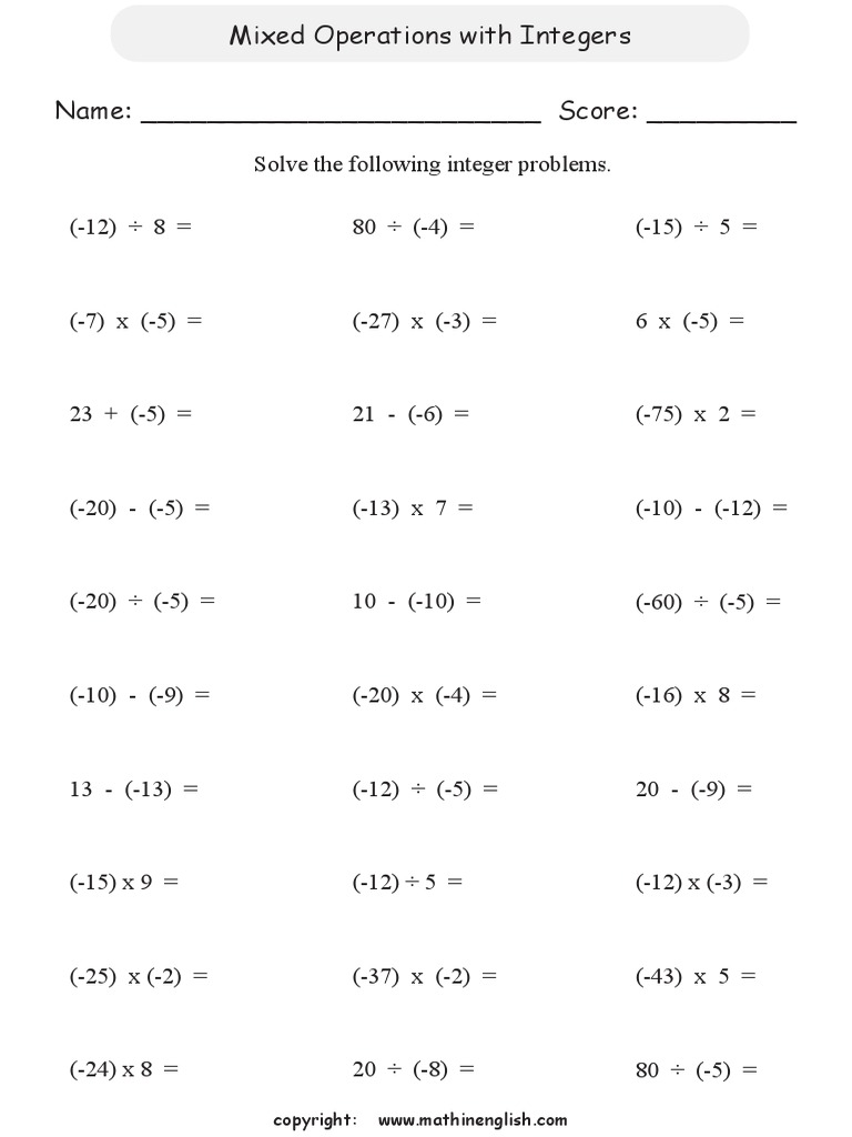Operations With Integers | PDF