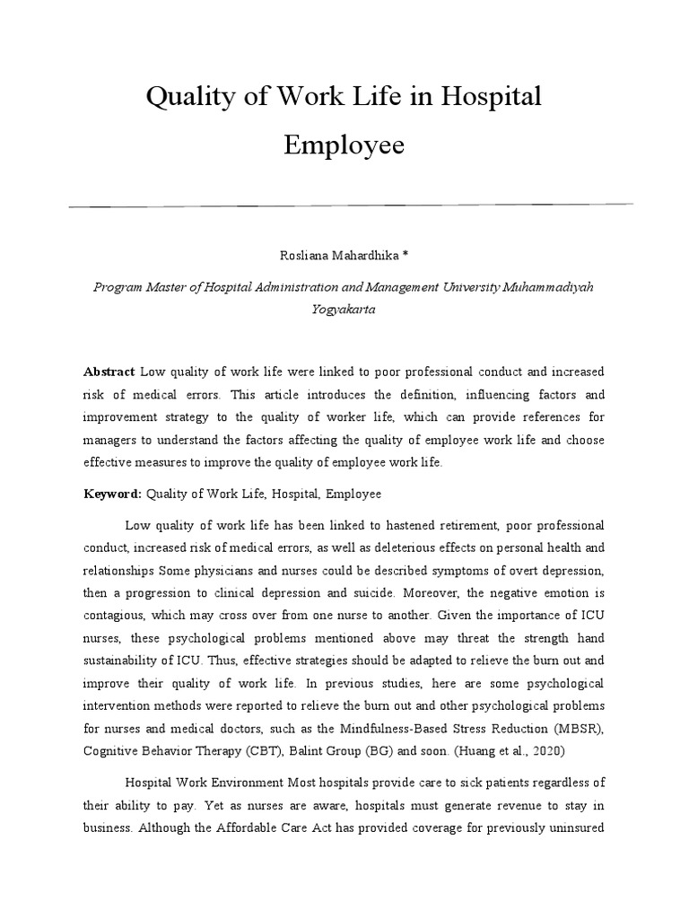 Enhancing Quality of Work Life in Hospitals | PDF | Health Professional ...