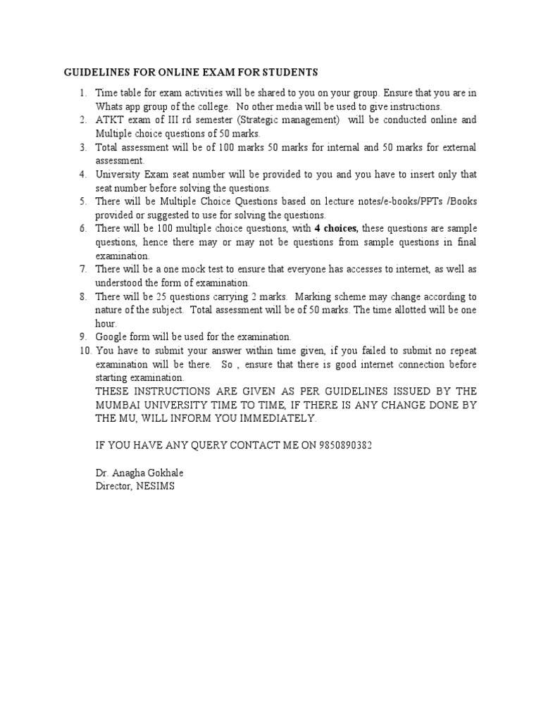 Guidelines For Online Exam For Students | PDF | Career & Growth | Business