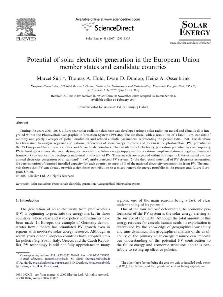Potential of Solar Electricity Generatio PDF | PDF | Photovoltaics ...