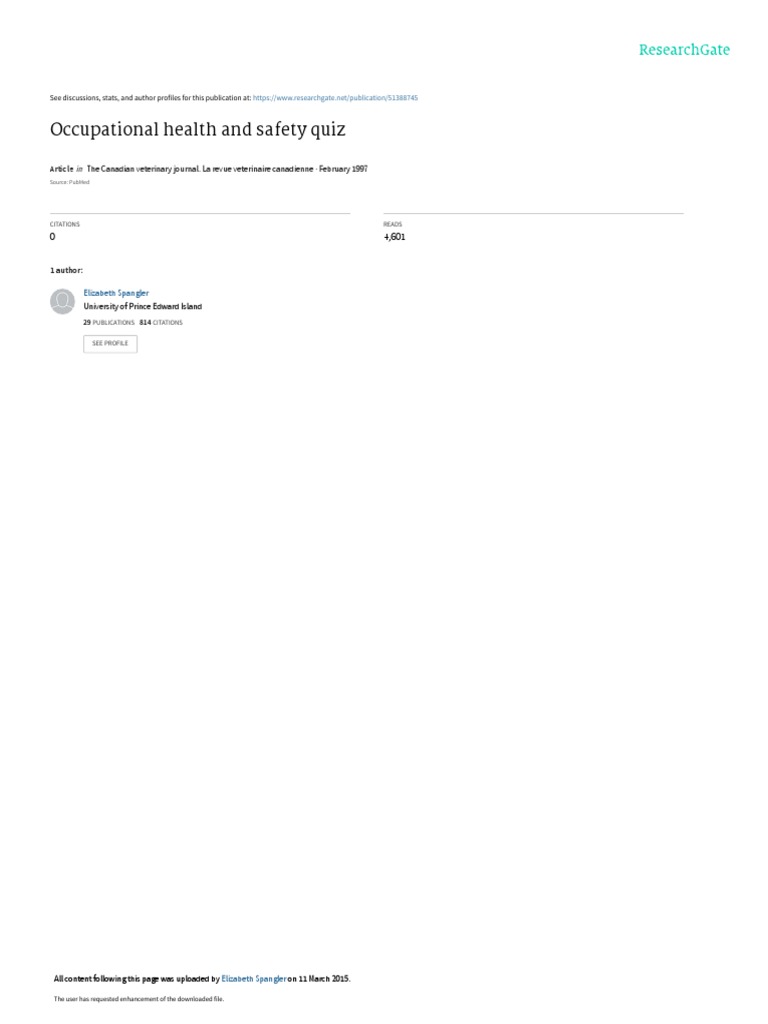 Occupational Health and Safety Quiz The Canadian Veterinary Journal. La Revue Veterinaire