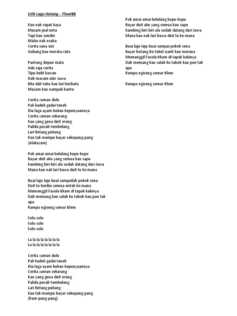lirik lagu hutang floor 88