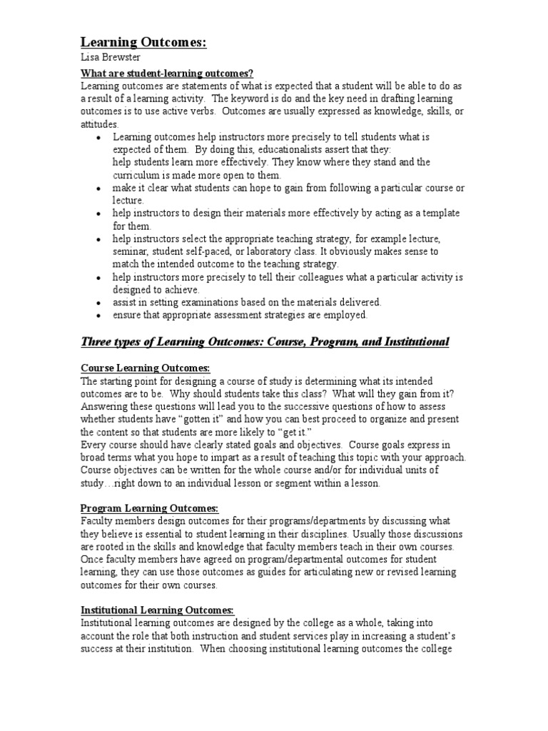 Understanding Student Learning Outcomes | PDF | Educational Assessment ...