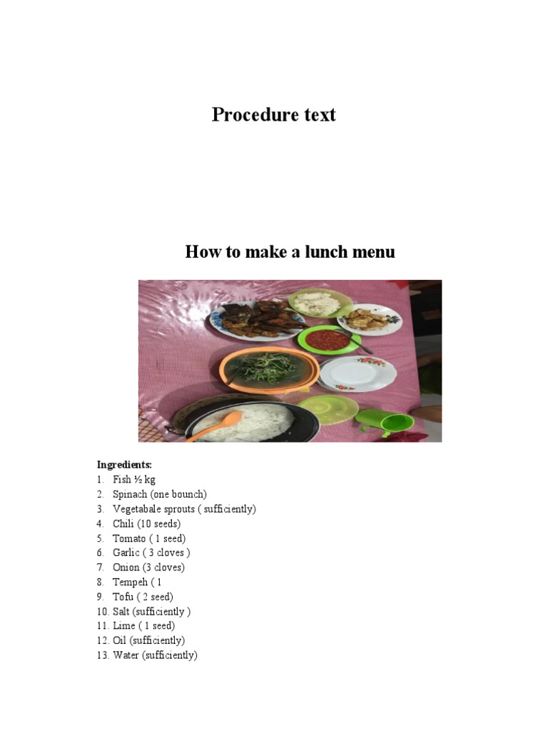 Lunch Menu Cooking Procedure | PDF | Cooking, Food & Wine | Science ...