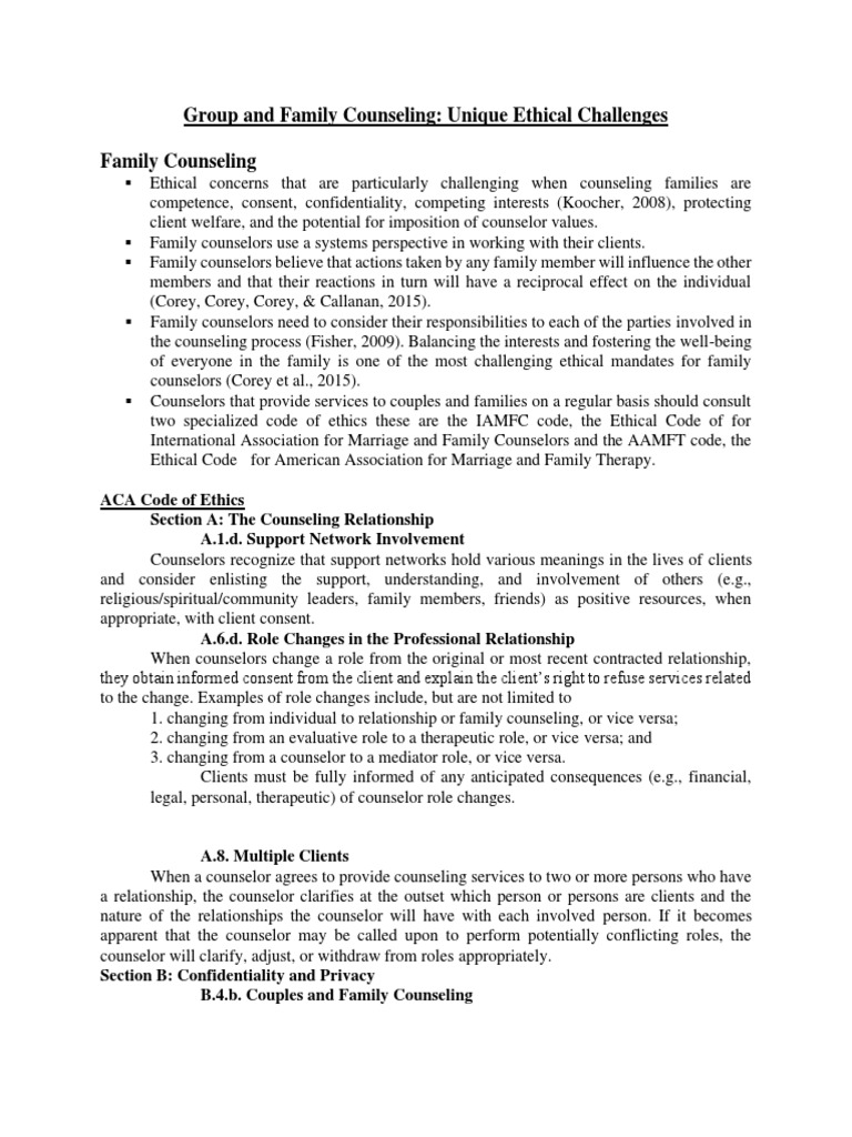 Ethical Issues in Family Counseling | PDF | Confidentiality | Psychotherapy