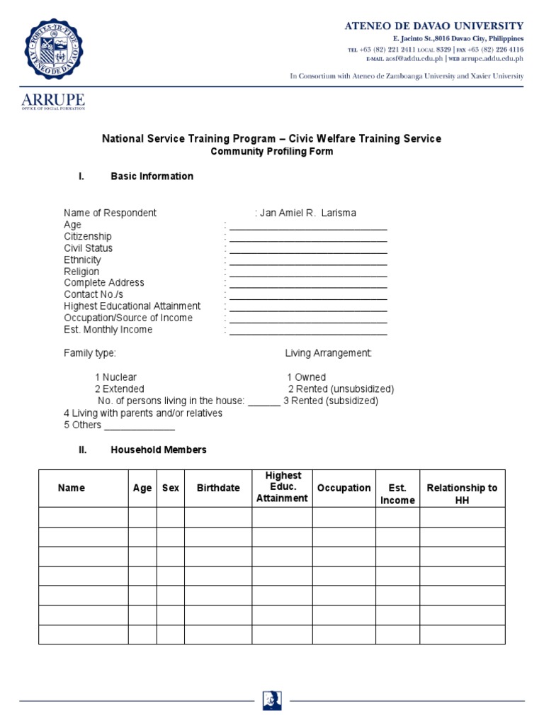 Community Profiling Form Template | PDF | Drinking Water | Water
