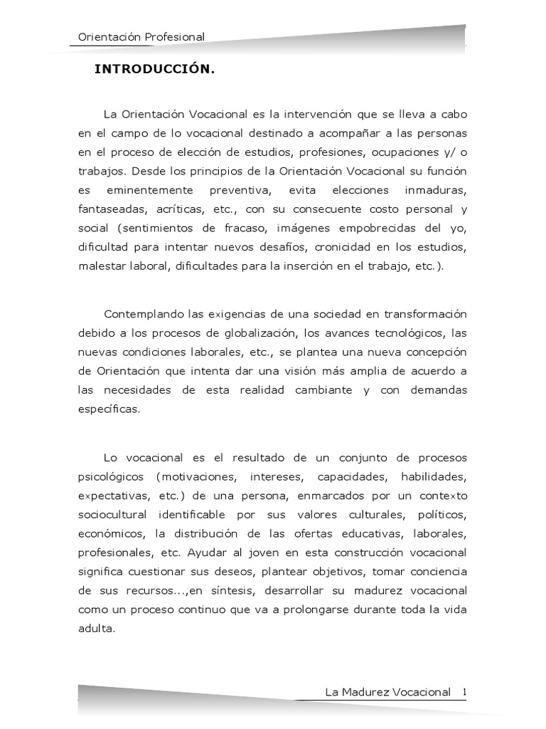 Madurez Vocacional y Orientación Profesional | PDF | Aprendizaje | Toma ...