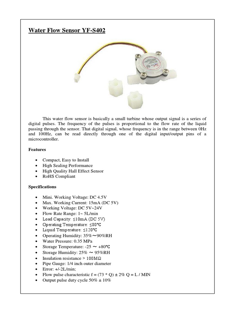 Yf s402 g1 4 PVC Water Flow Sensor PDF PDF