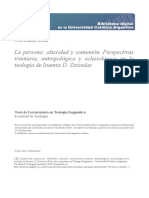 LA PERSONA - ALTERIDAD Y COMUNIÓN Perspectivas Trinitaria, Antropológica y Eclesiológica en La Teología de Ioannis D. Zizioulas