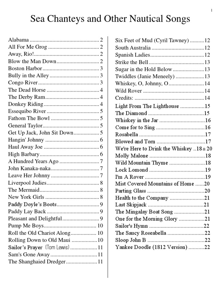 Sea Chanteys and Other Nautical Songs | PDF | Beverages | Waterway And ...