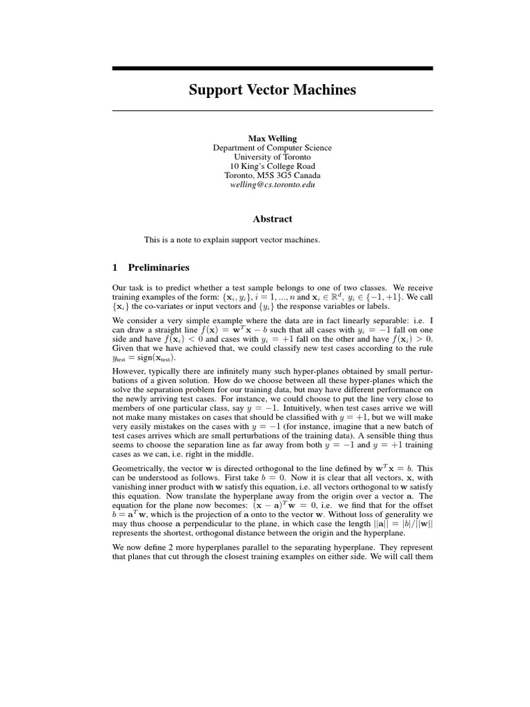 Understanding Support Vector Machines | PDF | Plane (Geometry) | Algebra