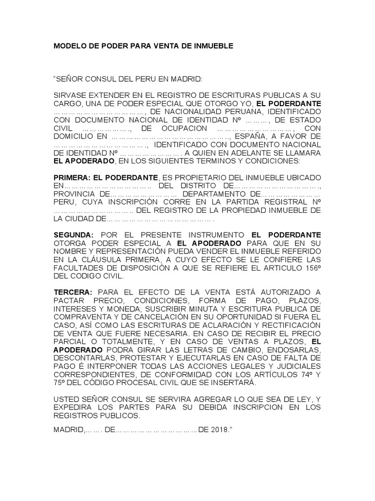 Poder Especial para Venta de Inmueble | PDF