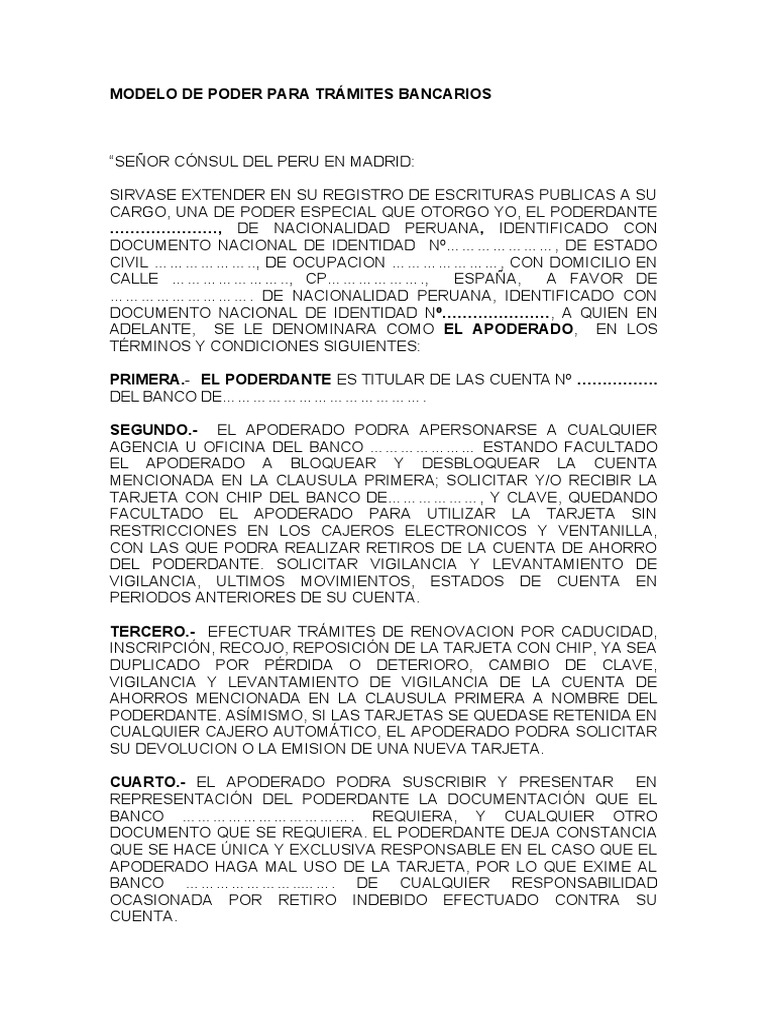 Modelo de Poder para Trámites Bancarios | PDF