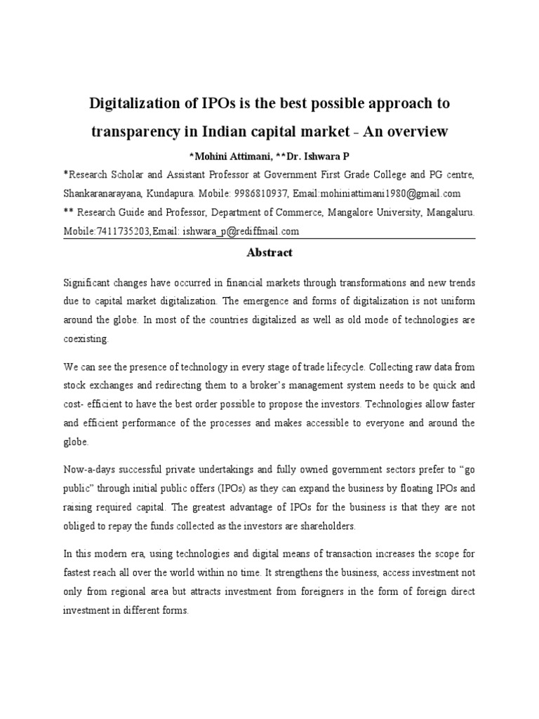 Digitalization of IPOs in India | PDF | Initial Public Offering | Investing