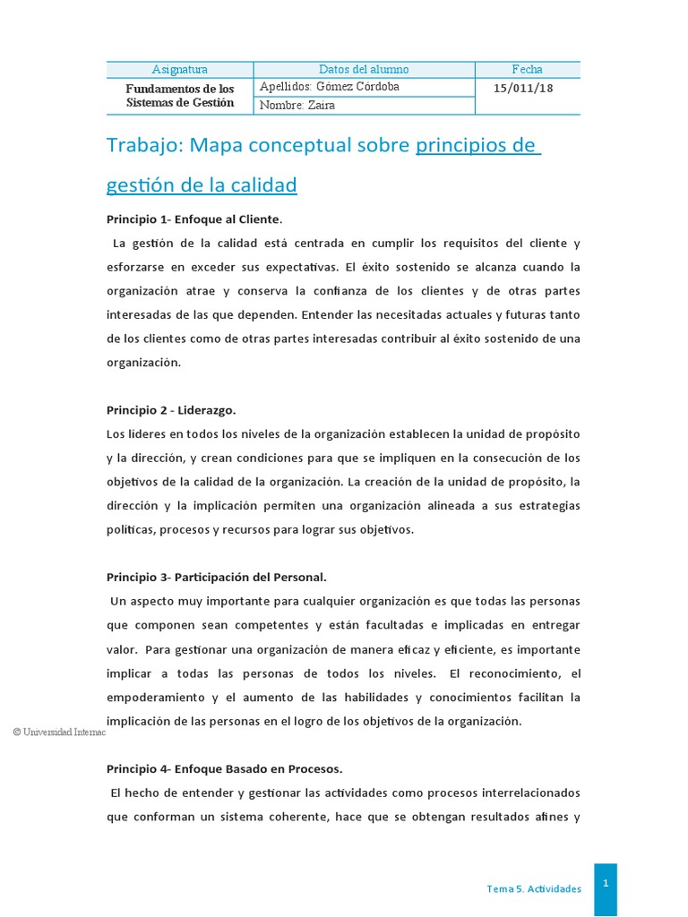 Mapa Conceptual Principios de Gestion de La Calidad | PDF | Gestión de ...
