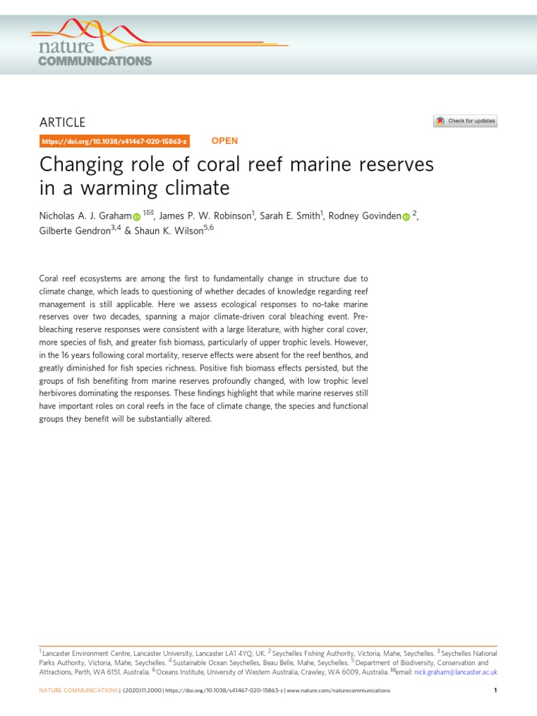 Changing Role of Coral Reef Marine Reserves in A W | PDF | Coral Reef ...