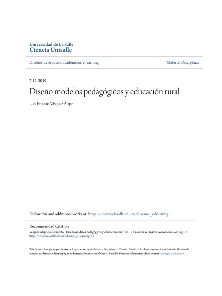 Diseño Modelos Pedagógicos y Educación Rural | PDF | Plan de estudios ...