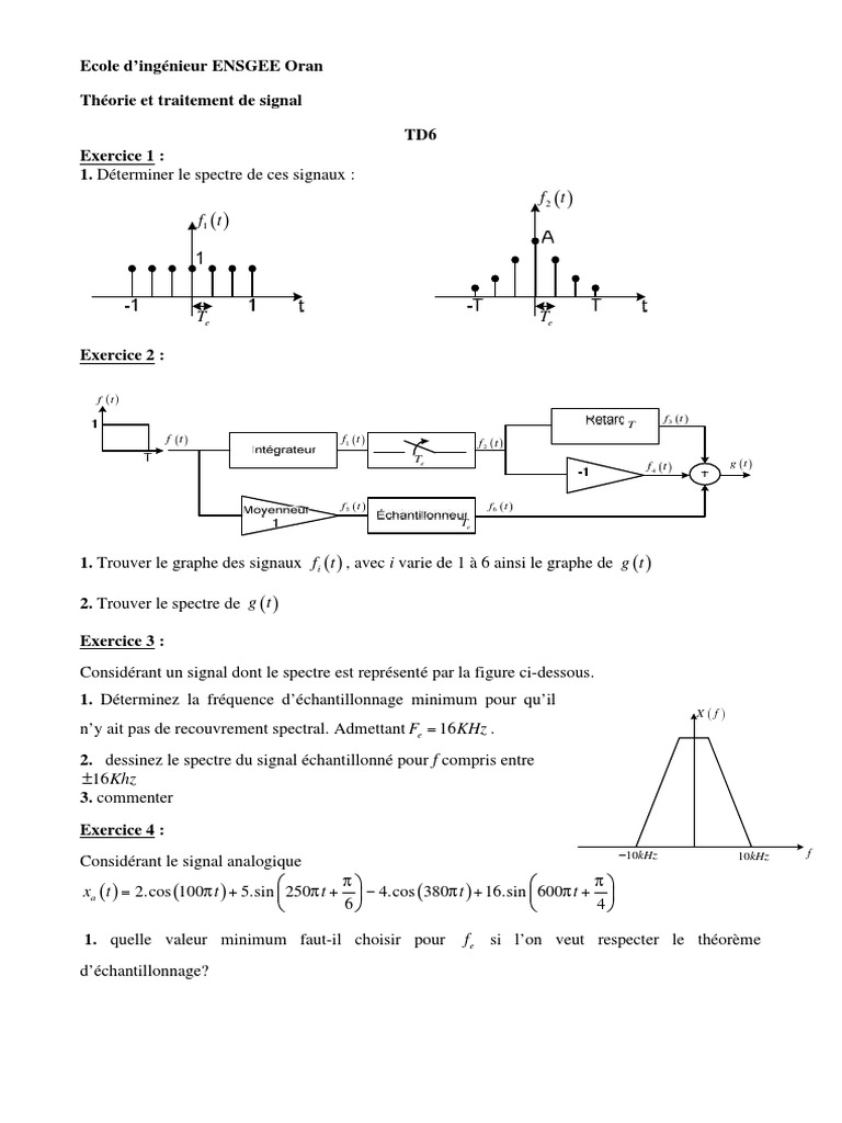 Exercices sur le traitement de signal | PDF