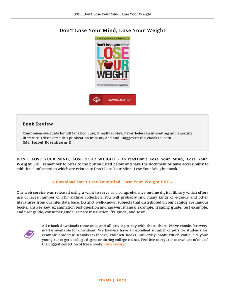 Don X27 T Lose Your Mind Lose Your Weight Pdf E Books Books