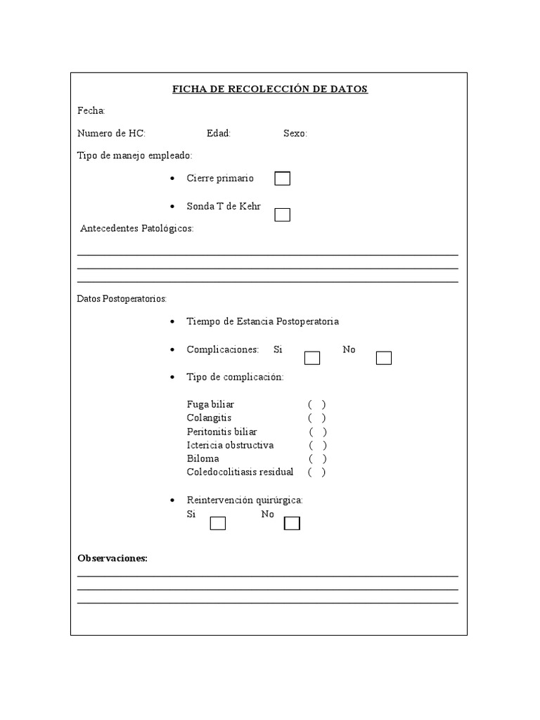 Ficha De Recolección De Datos Pdf