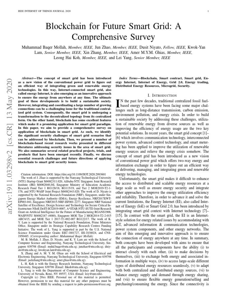 Blockchain For Future Smart Grid: A Comprehensive Survey: Ieee Internet ...