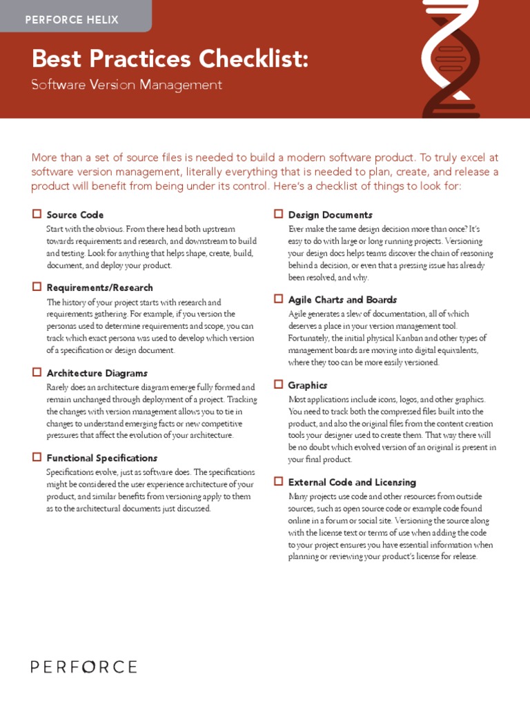 Best Practices Checklist:: Software Version Management | PDF | Source