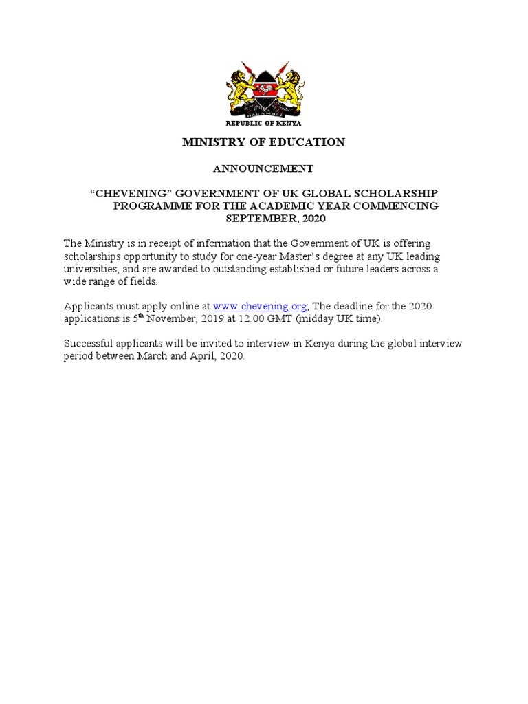 ministry of education scholarship
