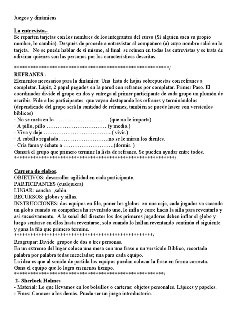 Juegos y Dinámicas | PDF | Papel | Comunicación, image size:768x1024