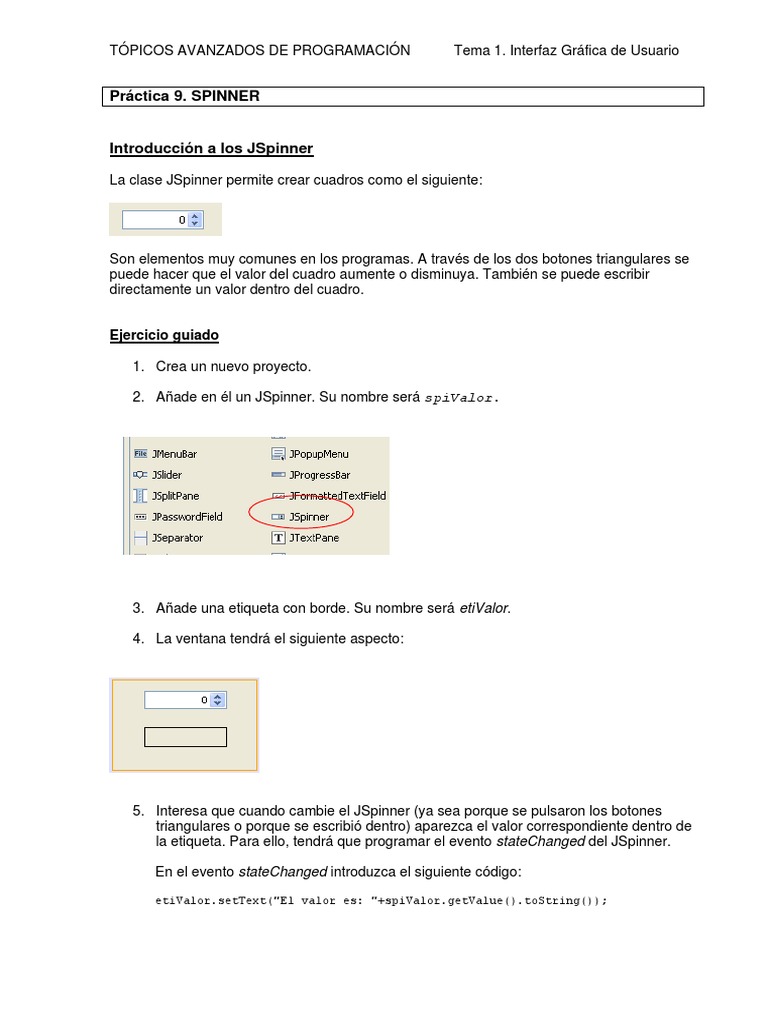 JSpinner en Interfaz Gráfica de Usuario | PDF | Programación de ...