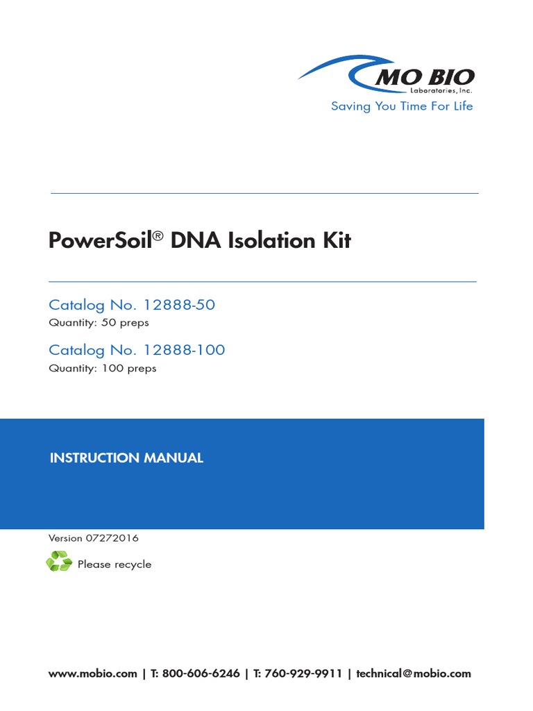 Powersoil Dna Isolation Kit Catalog No. 1288850 Catalog No. 12888100