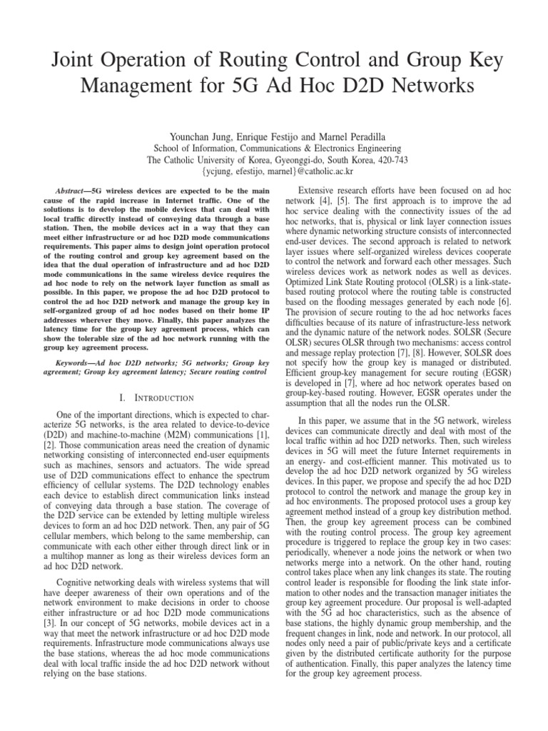Joint Operation of Routing Control and Group Key Management For 5G Ad