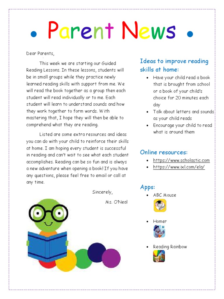 Parent Newsletter | PDF | Language Arts & Discipline | Wellness