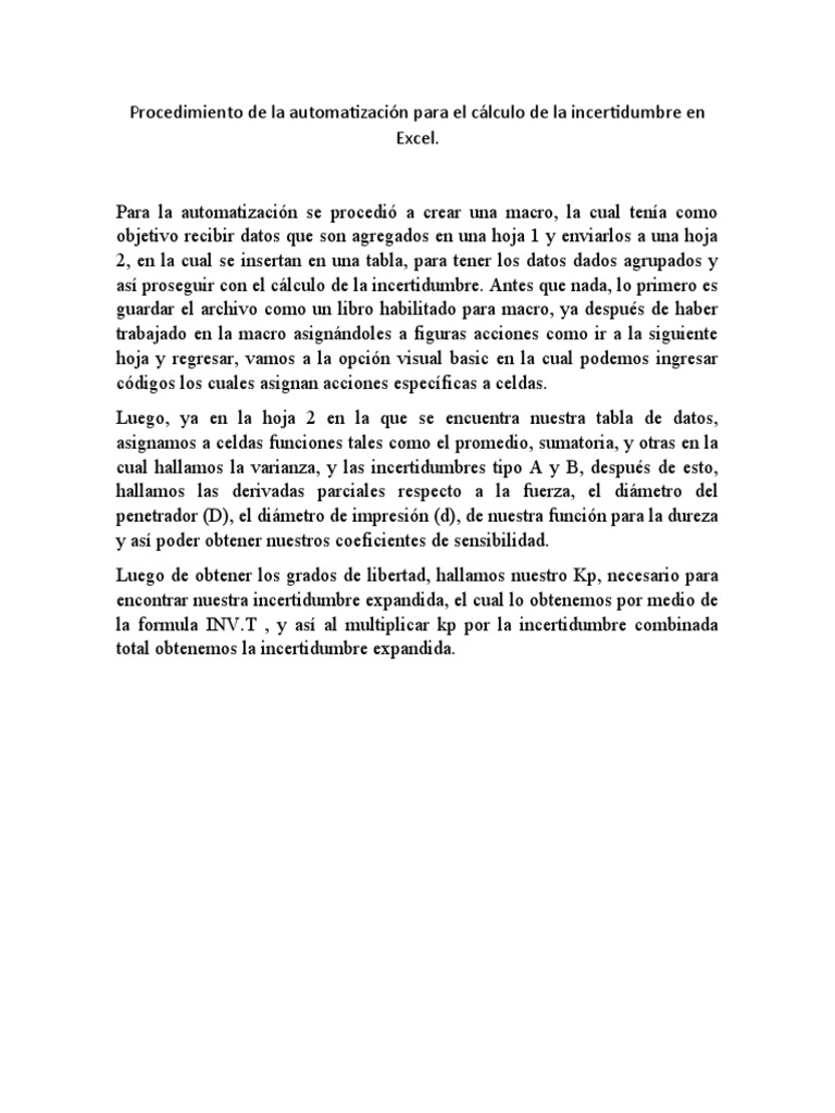 Cálculo de Incertidumbre en Excel | PDF