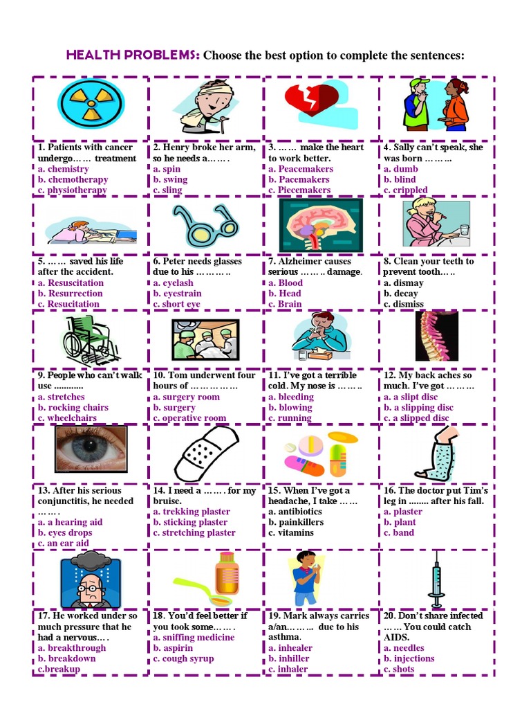Health Problems:: Choose The Best Option To Complete The Sentences ...