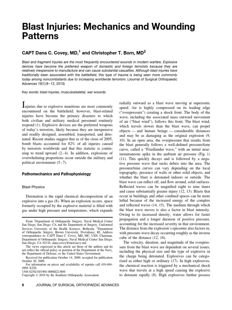 Blast Injuries - Mechanics and Wounding Patterns 2010 PDF | PDF | Bomb ...
