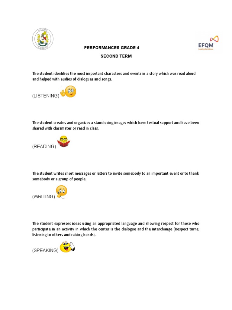 Performances Grade 4 Ii Term Notebook Students 2020 | PDF