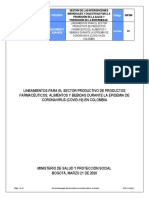 Lineamientos para El Sector Productivo de Productos Farmacéuticos, Alimentos y Bebidas Durante La Epidemia de Coronavirus (COVID-19) A Colombia