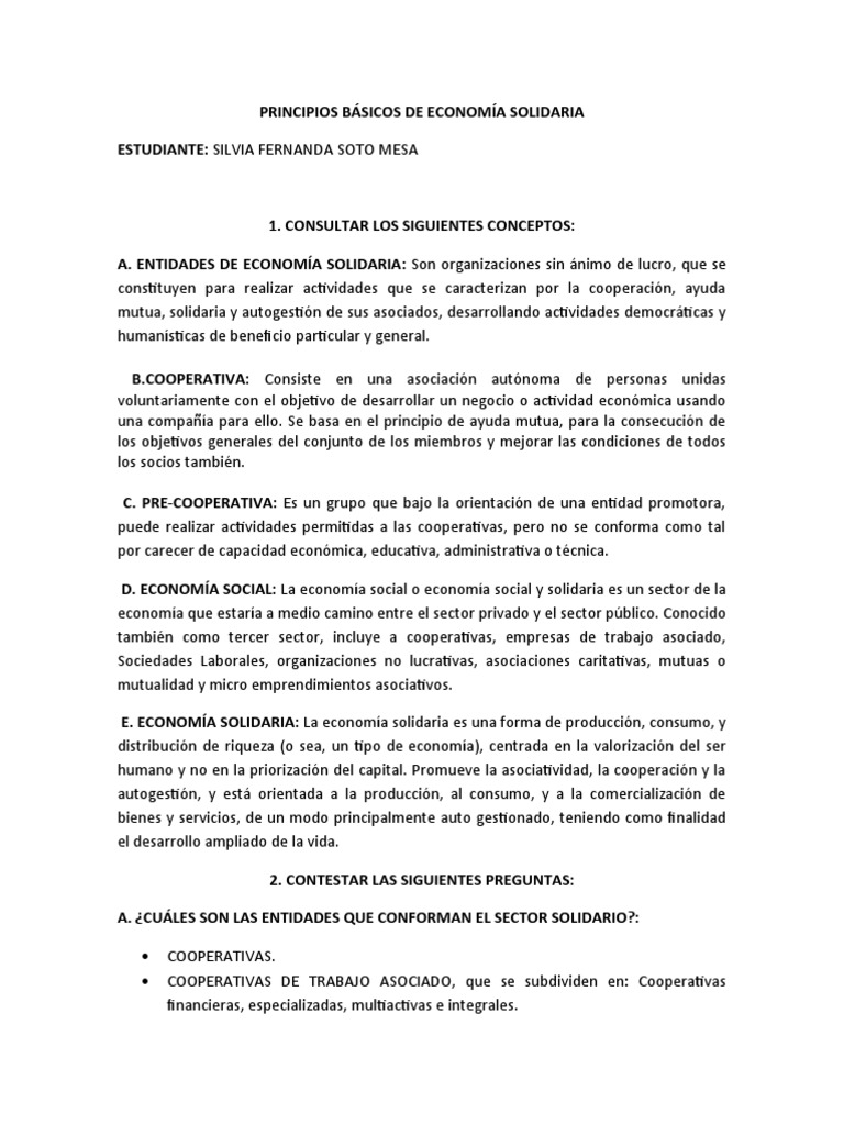 Principios de la Economía Solidaria | PDF | Economía social | Cooperativa