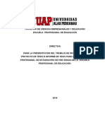 Directiva para La Tesis, Plan de Tesis y Trabajo de Investigación