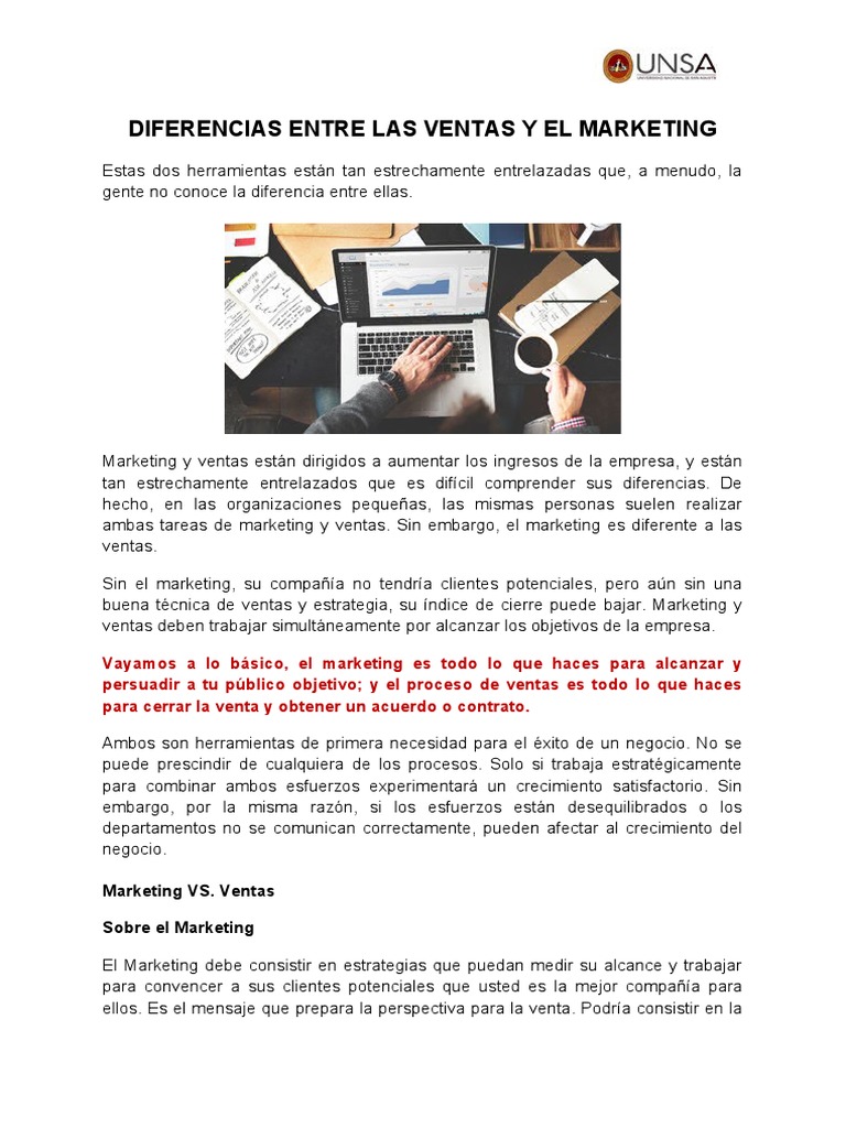 Diferencias Entre Las Ventas Y El Marketing Pdf Marca Marketing