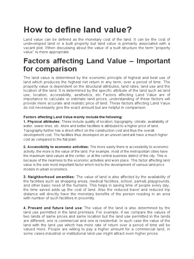 Factors Affecting Land Value Pdf
