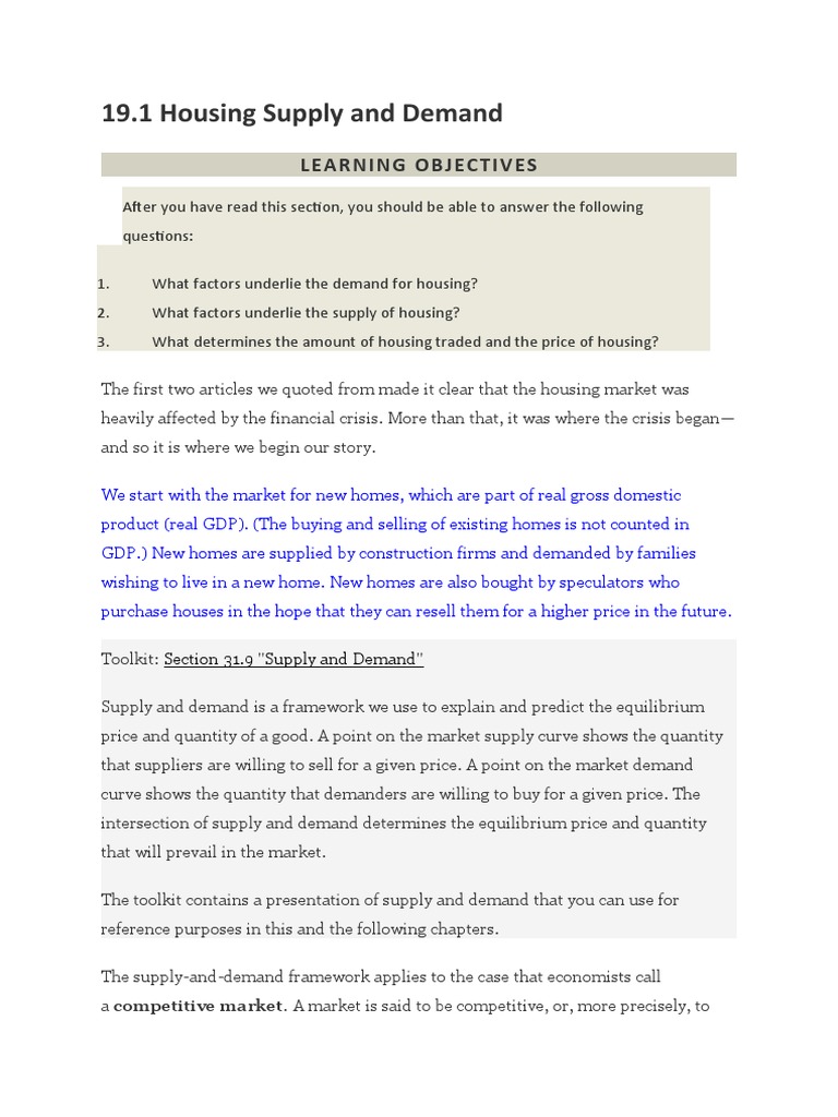 Housing Supply and Demand Explained | PDF