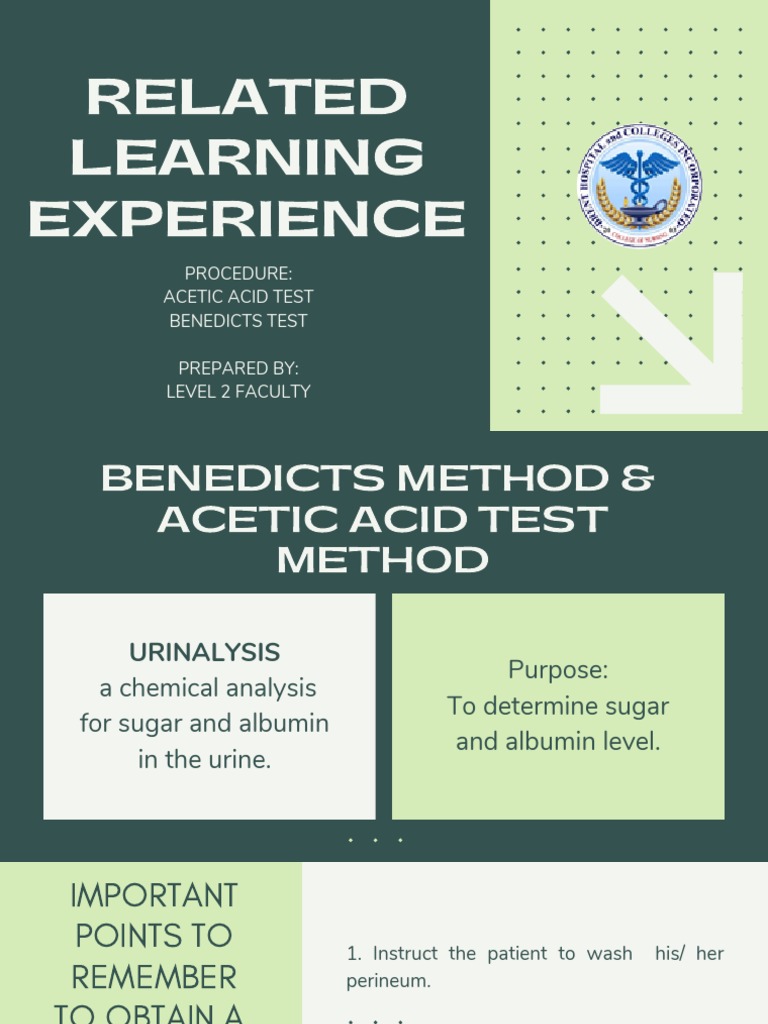 Related Learning Experience Procedure Acetic Acid Test Benedicts Test