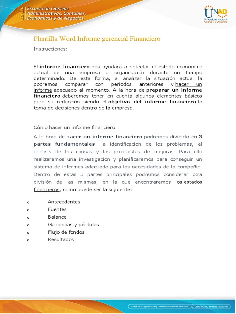 Plantilla Word Informe Gerencial Financiero - ECACEN Avance | PDF | Capital  de trabajo | Business