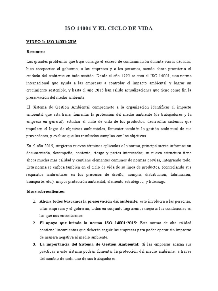 ISO 14001 y Ciclo de Vida Ambiental | PDF | Evaluación del ciclo de ...