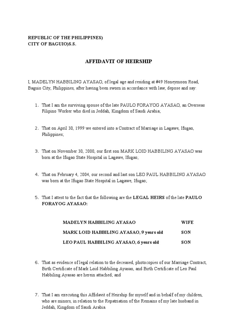 Affidavit of Heirship | PDF for Free Printable Affidavit Of Heirship