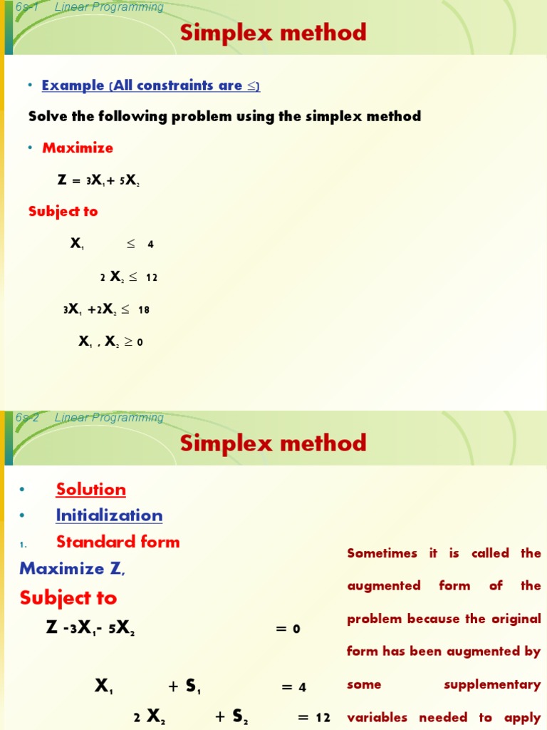 Simplex Method: Example (All Constraints Are ) | PDF | Linear ...