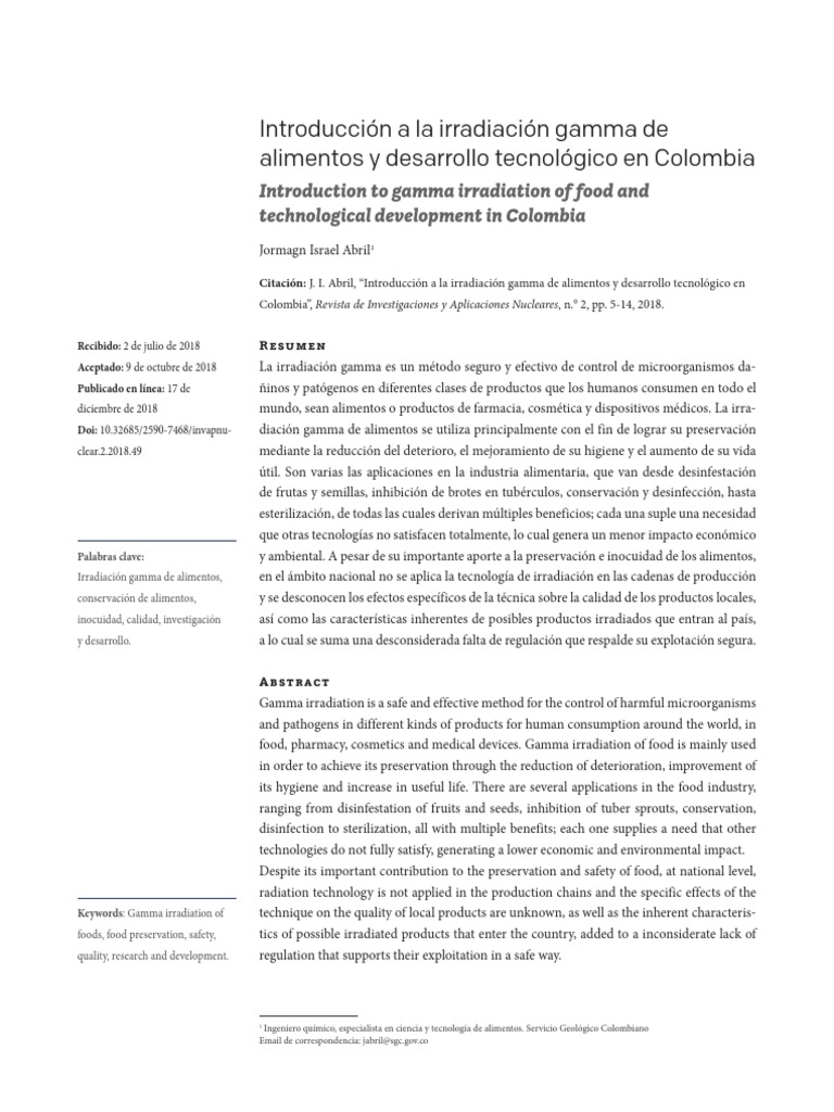 Irradiacion Gamma de Alimentos en Colombia | PDF | Radiación ionizante ...