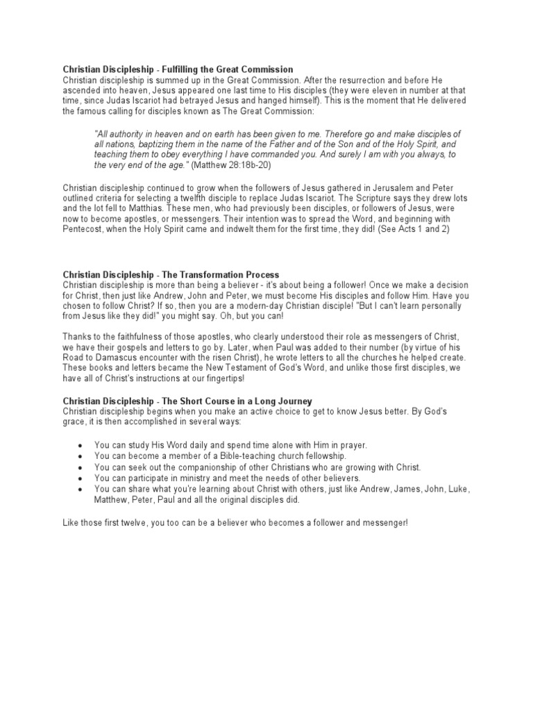 Christian Discipleship - Fulfilling The Great Commission | PDF ...